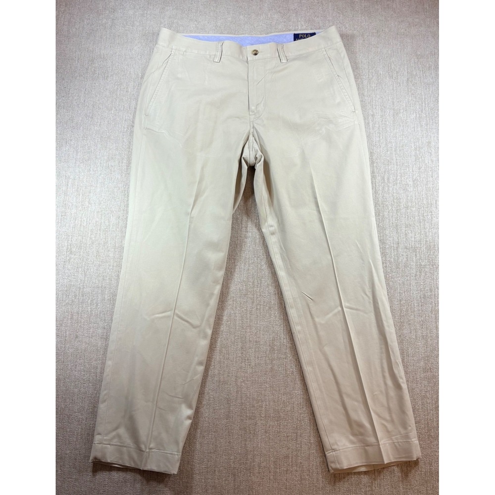 Polo Ralph Lauren Stretch Straight Fit Flat Front Chino Pants‎ Khaki Mens 36x32